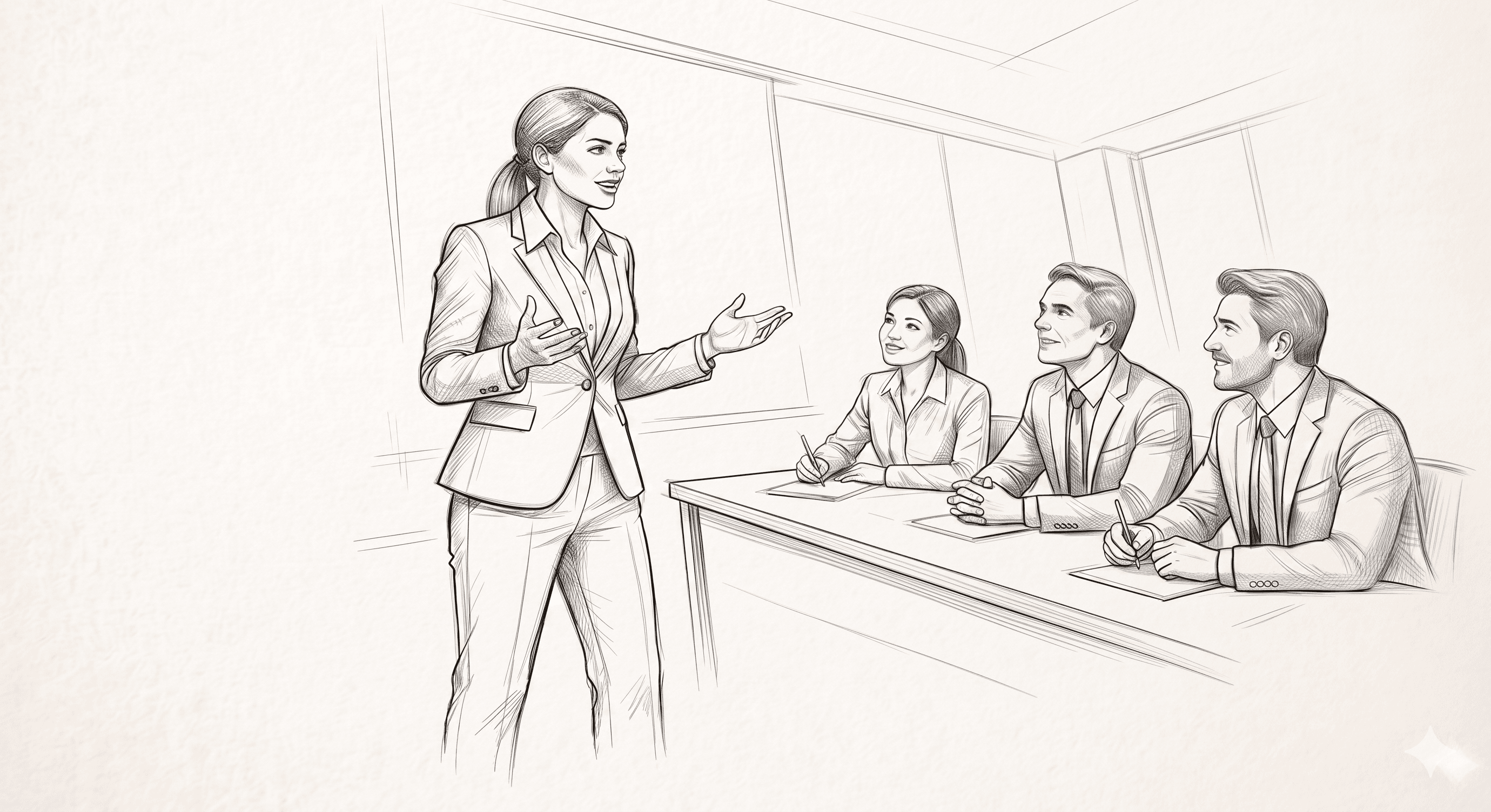 Candidate presenting confidently to an interview panel